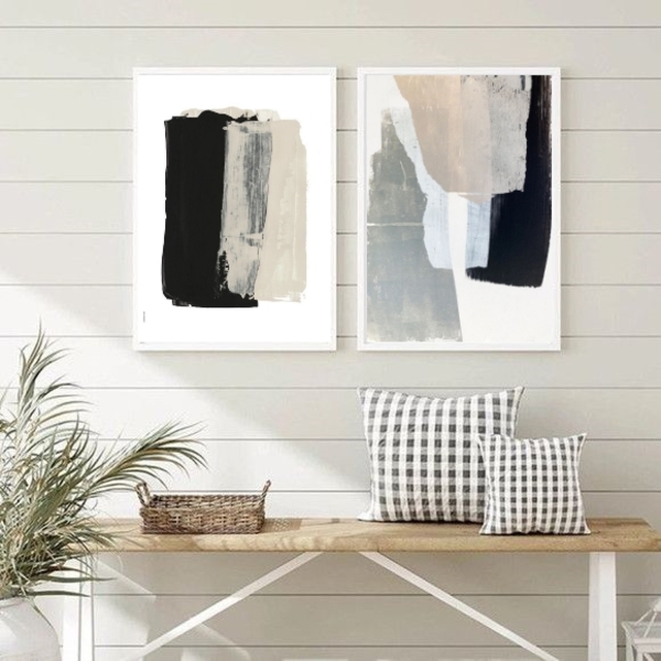 Kit 2 Quadros Decorativos Arte Abstrata- Preto Cinza E Bege 2