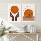 Kit 2 Quadros Decorativos Arte Boho sol 45x34cm - Com Vidro M