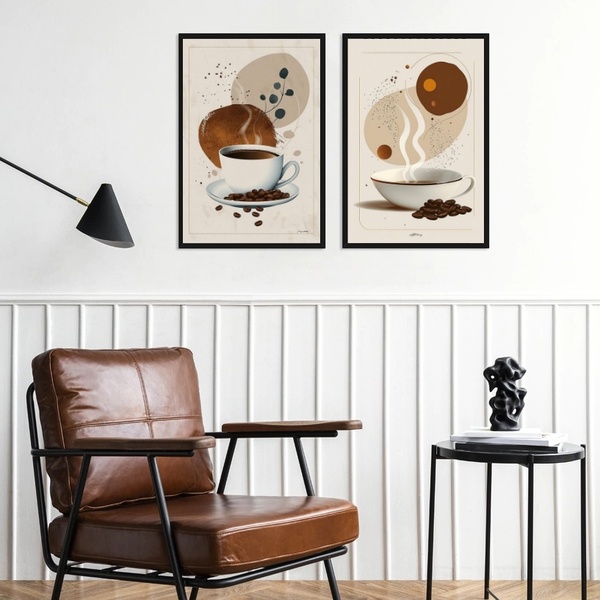 Kit 2 Quadros Decorativos Artes Cafés 33x24cm - Com Vidro Mol