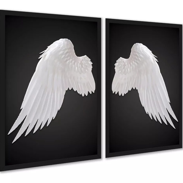 Kit 2 Quadros Decorativos Asas De Anjo 24x18cm - Com Vidro Mo