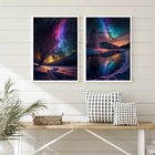 Kit 2 Quadros Decorativos Aurora Boreal 33x24cm - Com Vidro M