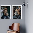 Kit 2 Quadros Decorativos Barbearia - Leão 24x18cm Moldura Pr