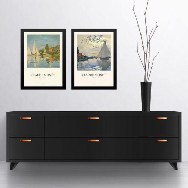 Kit 2 Quadros Decorativos Barcos De Monet 24x18cm - Com Vidro