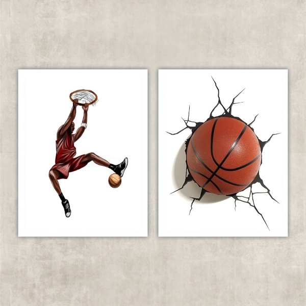 Kit 2 Quadros Decorativos Basquete Tridimensional 24x18cm - C