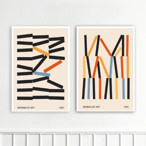 Kit 2 Quadros Decorativos Bauhaus Minimalista 24x18cm - Com V