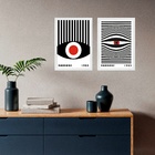 Kit 2 Quadros Decorativos Bauhaus Olhos Listras 45x34cm - Com