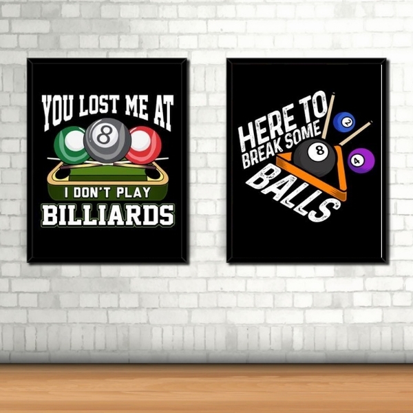 Kit 2 Quadros Decorativos Bilhar Sinuca 45x34cm - Com Vidro M