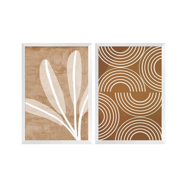 Kit 2 Quadros Decorativos Boho Bege Formas Minimalista