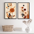 Kit 2 Quadros Decorativos Boho Flores Terracota 45x34cm - Com