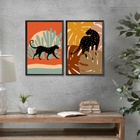 Kit 2 Quadros Decorativos Boho - Leopardos 45x34cm - Com Vidr