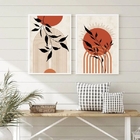 Kit 2 Quadros Decorativos Boho Sol Folhas Terracota 45x34cm -