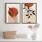 Kit 2 Quadros Decorativos Boho Sol Folhas Terracota 45x34cm M
