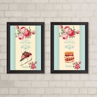Kit 2 Quadros Decorativos Bolos Patisserie 24x18cm - Com Vidr