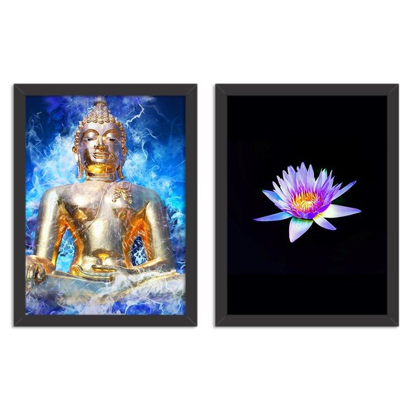 Kit 2 Quadros Decorativos Buda E Flor De Lótus Colorida