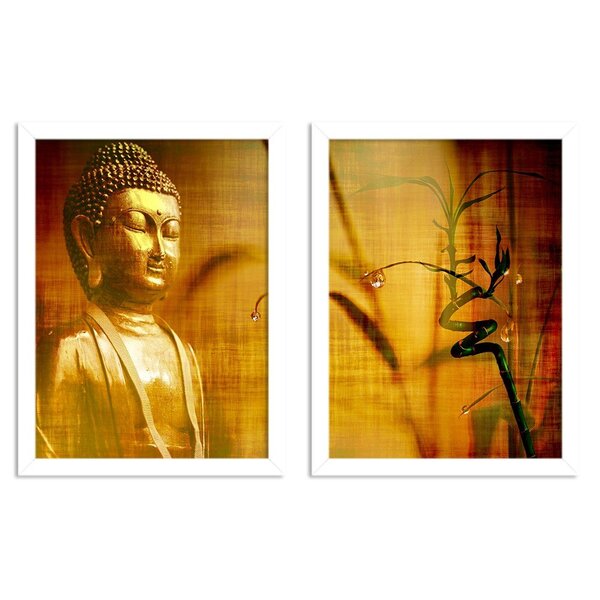 Kit 2 Quadros Decorativos Buda Gold E Gota