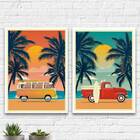 Kit 2 Quadros Decorativos Carros Na Praia 33x24cm Moldura:mad
