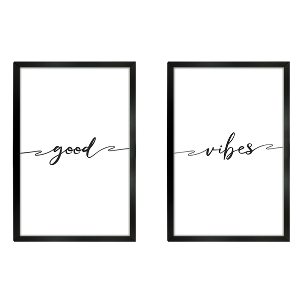 Kit 2 Quadros Decorativos Casal Frases Good Vibes 40x60cm - M