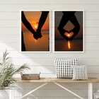 Kit 2 Quadros Decorativos Casal Por Do Sol Praia 33x24cm Mold