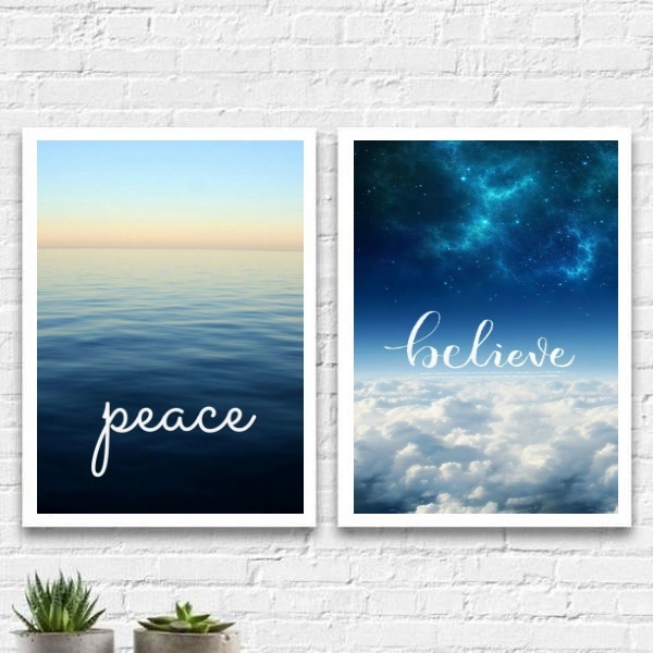 Kit 2 Quadros Decorativos Céu E Mar 45x34cm - Com Vidro Moldu