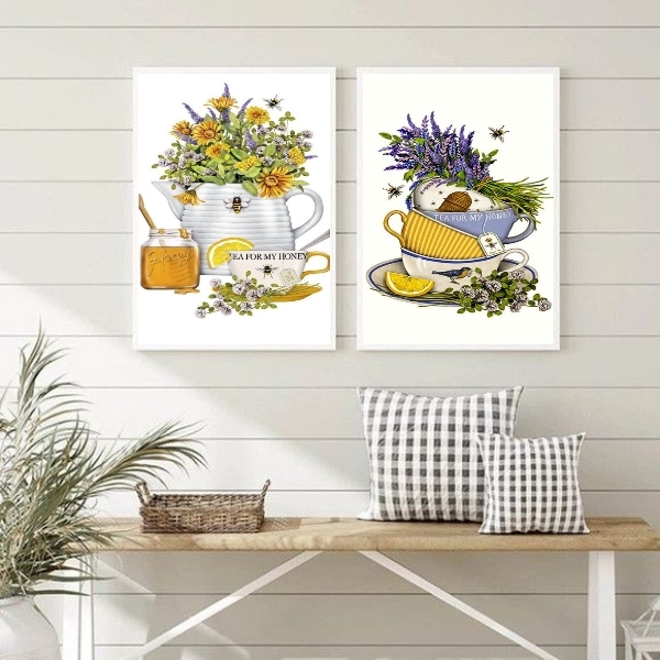 Kit 2 Quadros Decorativos Chá Com Mel 45x34cm - Com Vidro Mol