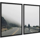 Kit 2 Quadros Decorativos Ciclistas Na Estrada 33x24cm Moldur