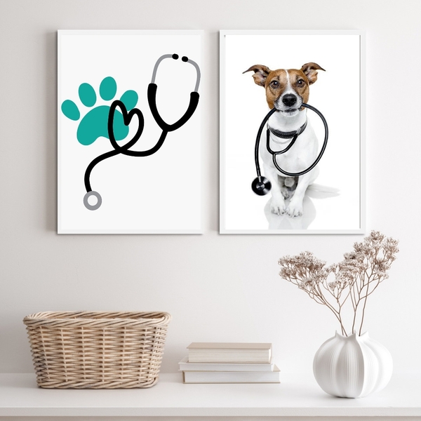 Kit 2 Quadros Decorativos Clinica Veterinária 24x18cm - Com V