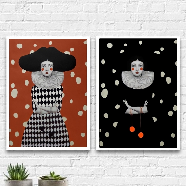 Kit 2 Quadros Decorativos Colombina 24x18cm - Com Vidro Moldu