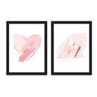 Kit 2 Quadros Decorativos Coração Triangulo Rosa