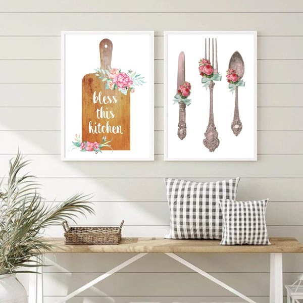 Kit 2 Quadros Decorativos Cozinha Abençoada 33x24cm - Com Vid