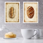Kit 2 Quadros Decorativos Cozinha Pães 45x34cm - Com Vidro Mo