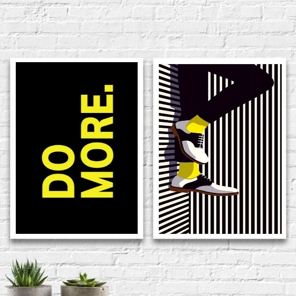 Kit 2 Quadros Decorativos Do More 45x34cm - Com Vidro Moldura