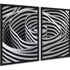 Kit 2 Quadros Decorativos Espiral Listras Branco Preto 24x18c