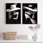 Kit 2 Quadros Decorativos Fashion Damas Em Preto E Branco 33x