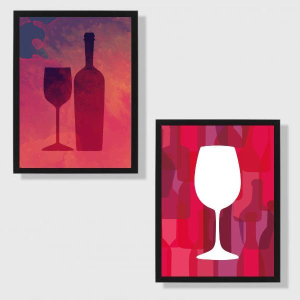Kit 2 Quadros Decorativos Figurativos Vinho 33x24cm - Com Vid
