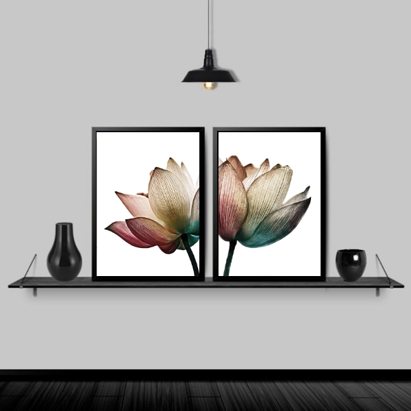 Kit 2 Quadros Decorativos Flores Metade 24x18cm - Com Vidro M