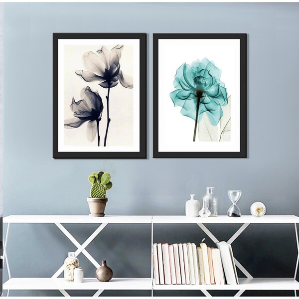 Kit 2 Quadros Decorativos Flores Minimalistas Verde 30x40