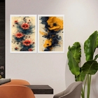 Kit 2 Quadros Decorativos Flores Orientais 33x24cm - Com Vidr