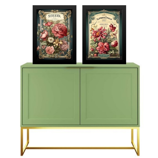 Kit 2 Quadros Decorativos Flores Vintage 45x34cm Moldura Bran