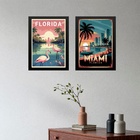 Kit 2 Quadros Decorativos Florida Miami 24x18cm - Com Vidro M