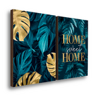 Kit 2 Quadros Decorativos Folhagem Home Sweet Home Blue 50x70