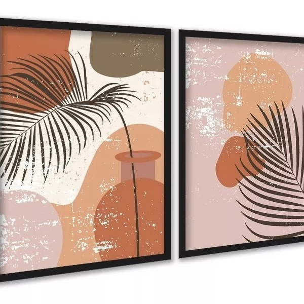 Kit 2 Quadros Decorativos Folhas Ramos Boho 24x18cm - Com Vid