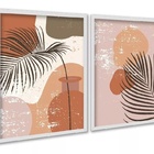 Kit 2 Quadros Decorativos Folhas Ramos Boho 24x18cm Moldura B