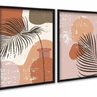 Kit 2 Quadros Decorativos Folhas Ramos Boho 45x34cm - Com Vid