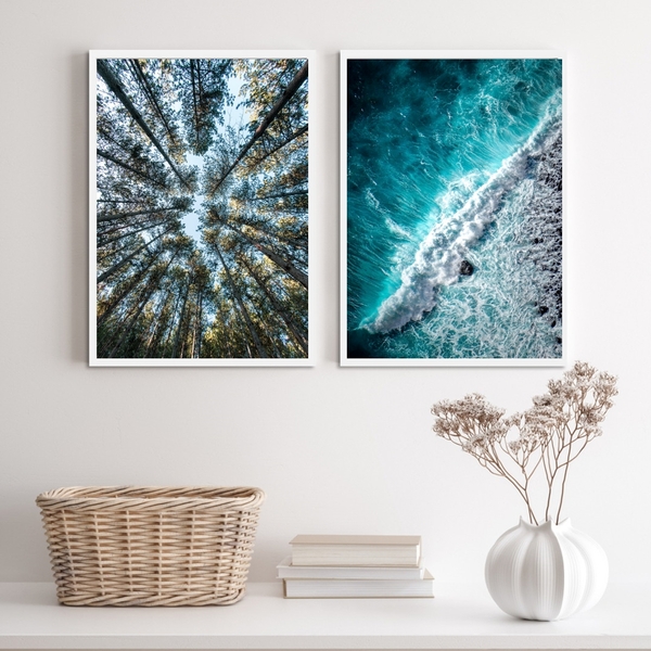 Kit 2 Quadros Decorativos Fotografias Árvores E Mar 45x34cm M