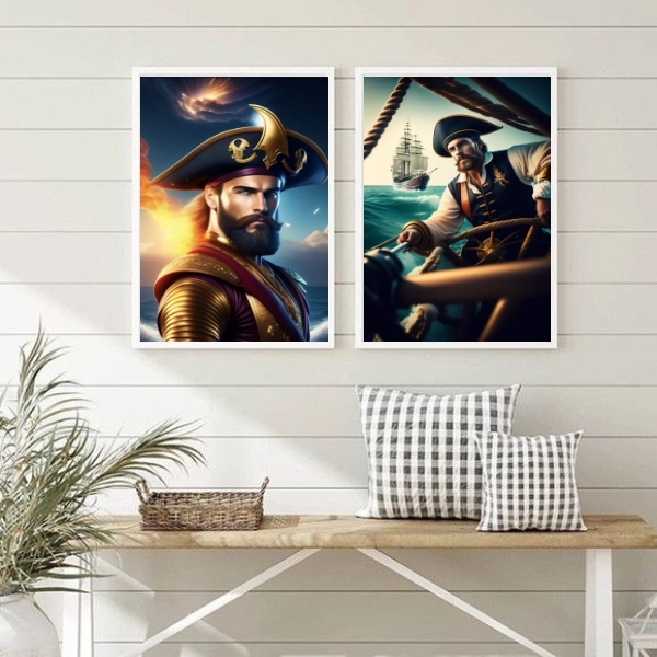 Kit 2 Quadros Decorativos Fotografias Marinheiros 45x34cm Mol