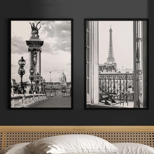 Kit 2 Quadros Decorativos Fotografias Paris Pb 24x18cm Moldur