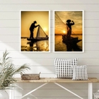 Kit 2 Quadros Decorativos Fotografias Pescadores 45x34cm Mold