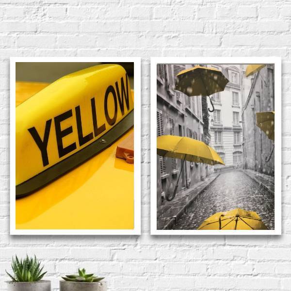 Kit 2 Quadros Decorativos Fotografias Yellow 45x34cm Moldura: