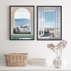 Kit 2 Quadros Decorativos Fotos Janelas praia 33x24cm - Com V