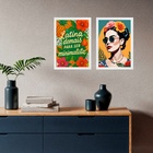 Kit 2 Quadros Decorativos Frida Latina 24x18cm Moldura Branca